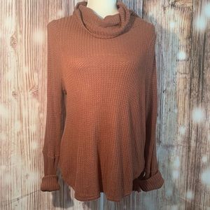 WE THE FREE free people pumpkin colored thermal waffle knit turtleneck t…